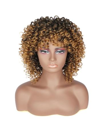 Porsmeer Ombre Blonde Curly Afro Wig - 14 Kinky Curly Bob for Women - Natural Art Hair with Ponytail - Volume for Black Women - Buy Online on GoSupps.com
