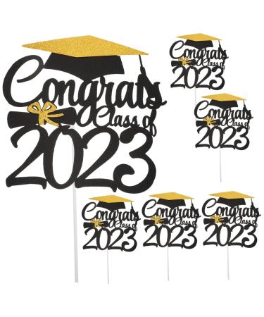 BESTonZON 6pcs 2023 Graduation Cake Decorating cake letters cupcake decorating graduation party favors class a customs 2022 graduation cake picks class of 2022 Glitter paper make up Ornament As Shown 15x14.3cm