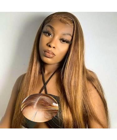 WEAR AND GO GLUENS WIGS PRE CUT LACE GLUEST HUMAN WIGS PRE PRE SATURAL HIARLINE GLUEST WIGS UPGRADED for Black Women 5x5Hd Lace Beginner Friendly 180% Density 18inch 4/27 5x5-4/27# 18 inches (46cm)