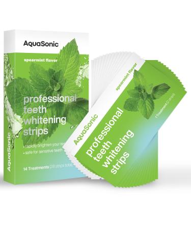 AquaSonic Professional Teeth Whitening Strips - Enamel Safe Teeth Whitening with Hydrogen Peroxide - Easy to Use Non-Slip Affordable & Effective (Spearmint)