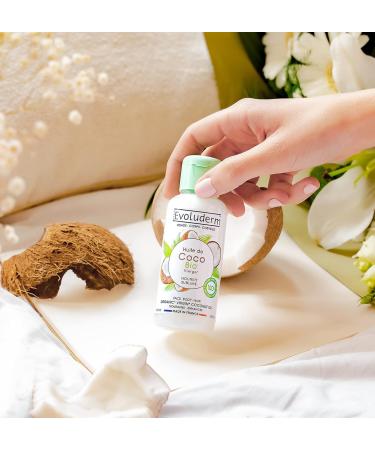 EVOLUDERM - Organic Virgin Coconut Oil - Vegetable Oil - Face Body Hair - 100 ml - 100% Natural Origin - Vegan - Made in France - Buy Online on GoSupps.com