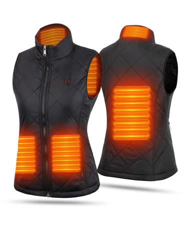nomakk Women's Heated Vest with 3 Heating Levels, 4 Heating Zones,Neck Heating Jacket Washable (Batteries not included) Black Small