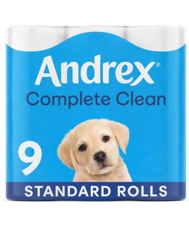 Andrex Complete Clean Toilet Tissue Standard Rolls Unique 3D Wave Texture for a Proven Effective Clean Loo Rolls 9 Toilet Rolls