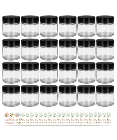 24 Pack 2 oz/ 60 g Clear Round Glass Jars - Empty Cosmetic Containers with Inner Liners black Lids and Glass Sample Jars with lables For Cosmetics Face cream Lotion DIY Candle