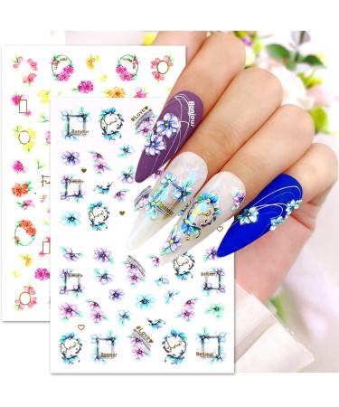 JMEOWIO 3D Embossed Flower Nail Art Stickers Decals Self-Adhesive 5D Multicolor Floral Nail Supplies Nail Art Design Decoration Accessories 4 Sheets - Buy Online on GoSupps.com