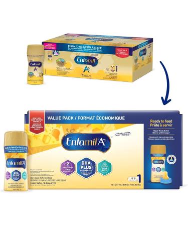 Enfamil A+ Baby Formula Ready to Feed Bottles DHA (a type of Omega-3 fat) to help support brain development Age 0-12 months 237ml x 18 count (Packaging May Vary) - Buy Online on GoSupps.com