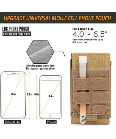 VIIDOO Upgrade 1000D Laser Cust Molle Phone Pouch | Waterproof Tactical Cell Phone Holder with US Flag Patch | Simple Black | Fits 4.7-6.7 Phones - Buy Online on GoSupps.com