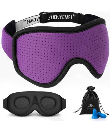 Sleep Mask for Men Women Blocking Light Sleeping  Zero Eye Pressure& Adjustable Eye Covers with Velcro Purple 1 Count (Pack of 1)