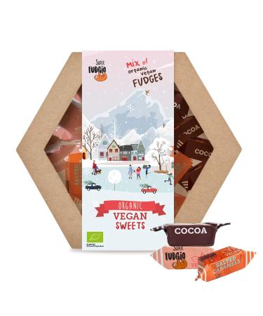 Super Fudgio Bio -Vegan Bonbons in the Mix - Christmas Gift Box |Gluten -free |Organic caramel candies without palm oil |With organic coconut milk and coconut sugar |195g |Toffee cocoa carmel and salt