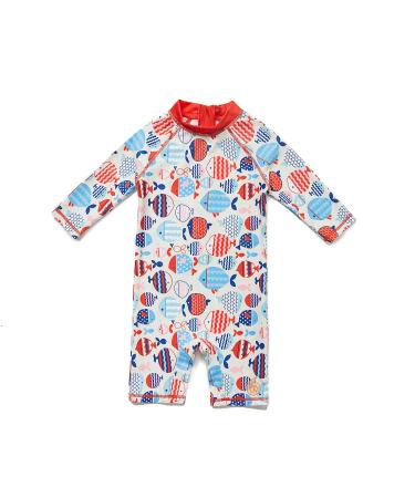 BONVERANO Baby Girls Swimsuit Toddler Bathing Suit Long-Sleeve Zipper One Piece Swimwear with UPF 50+ Sun Protection 3-6 Months Red / Fish - Buy Online on GoSupps.com