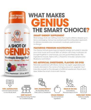 Shot of Genius Berry Nootropic Energy Shots - Mood Support - Pack of 6 - Buy Online on GoSupps.com