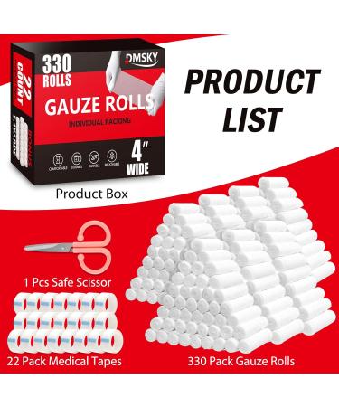 330 Pack Gauze Rolls Bandages - 4in x 4.1 Yards Individually Wrapped Breathable First Aid Supplies for Wounds - Buy Online on GoSupps.com