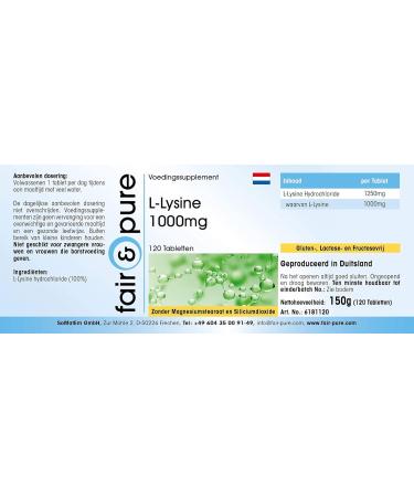 Fair & Pure L-Lysine Tablets 1000mg - High Dose Vegan Supplement - 120 Count for Immune Support & Health - Buy Online on GoSupps.com