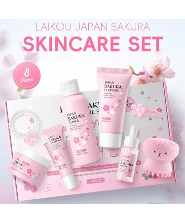 Skin Care Set Women Beauty Gift Set Japanese Sakura Skin Care Sets & Kits - Cleanser Toner Serum Face Cream Eye Cream Hair Pin Hair Rope Facial Cleansing brush Gift Set for Teenage Girls - Buy Online on GoSupps.com