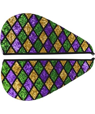 Mardi Gras Microfiber Hair Towel | Shiny Green & Purple Super Absorbent Wrap for Women | Quick Dry Coral Velvet for Long Curly & Thick Hair - Buy Online on GoSupps.com