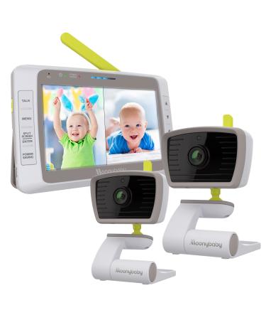 Moonybaby Split 50 Baby Monitor with 2 Cameras and Audio, No WiFi, Large Screen with Wide View, Screen Split, Auto Night Vision and Zoom, Sound Activated, Temperature, 2-Way Talk, Range up to 1000ft Burly Wood
