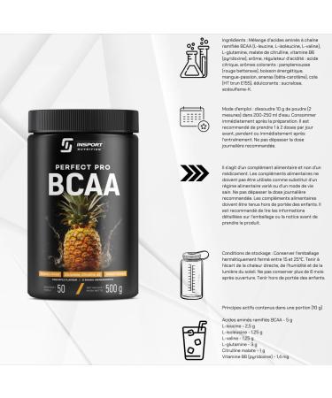 INSPORT Nutrition - BCAA PERFECT PRO - Professional Sports Supplement - L-Glutamine - Vitamin B6-50 Servings - 500g Powder - Taste: (Pineapple) - Buy Online on GoSupps.com