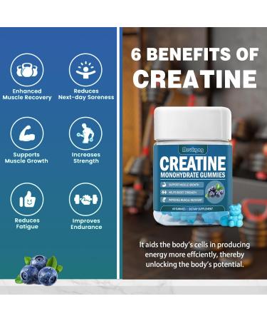 Creatine Monohydrate Gummies for Men & Women - 60 Chewable Energy Boosting Gummies - Muscle Strength & Pre-Workout - Blueberry Flavor - Buy Online on GoSupps.com