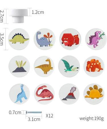 Oessuf 12 Pack Dinosaur Pattern Cabinet Buttons | 35mm Wooden Handles for Children's Room | Drilling-Free Cupboard Knobs & White Door Buttons - Buy Online on GoSupps.com