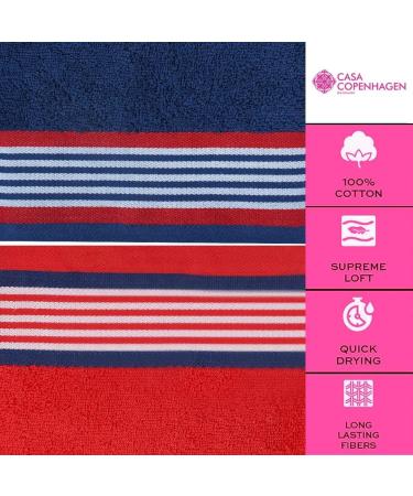 CASA COPENHAGEN 550 GSM 6Pcs Towel Set - Super Soft Egyptian Cotton Towels for Bath, Kitchen & Shower - American Blue & Red - Buy Online on GoSupps.com