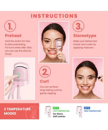 Heated Eyelash Curler - Portable Rechargeable Electric Curler | 2 Heating Modes (Pink) - Buy Online on GoSupps.com