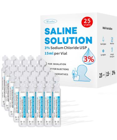 Smelling salts 3% Saline Solution 375 mL (12.68 fl oz) Versatile Sodium Chloride for Nasal Irrigation Eye Face & More 15 mL Unit Dose 25 Vials per Box