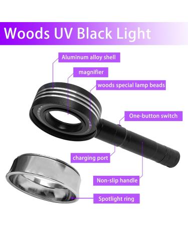 HUHKOUAE Wood's Lamp UV Black light Detector Portable With magnifying glass and Focus light halo for Analyzing Skin Vitiligo Detect Dog/cat Ringworm Detect pet Urine Detect Foodis moldy Detect - Buy Online on GoSupps.com