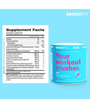 EBOOST POW Natural Pre-Workout - Blue Raspberry - Performance & Joint Mobility Support - Energy & Focus - Men & Women - Non-GMO & Gluten-Free - 20 Servings - Buy Online on GoSupps.com