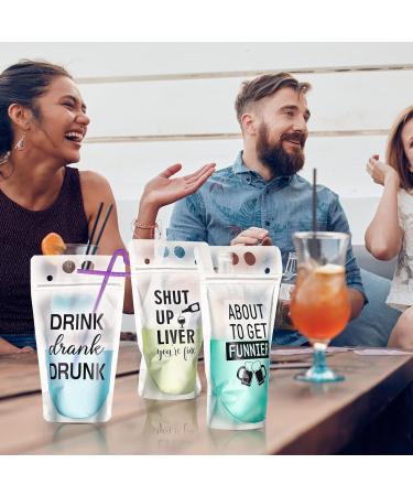 Party Drink Pouches with Straws - 36 Sets, 9 Styles - Plastic Beverage Bags for Adults and Teens - Buy Online on GoSupps.com