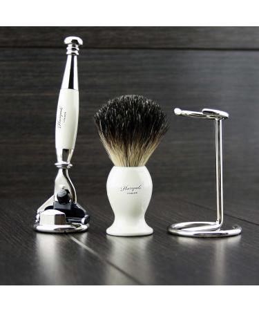 Premium Men's Shaving Kit: 3 Edge Razor Black Badger Hair Brush & Stands - Perfect Gift for Grooming - Buy Online on GoSupps.com