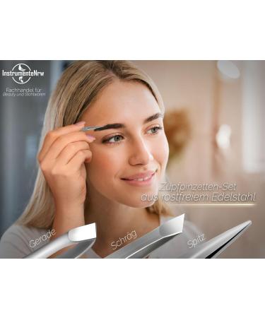 Premium Eyebrow Tweezers Set - Slanted Pointed & Straight 8cm | Precision Hair Tweezers for Perfect Eyebrows | International Shipping Available - Buy Online on GoSupps.com