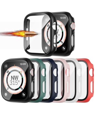 6 Pack Hard Case Compatible for Apple Watch Series 3 42mm with Built-in Tempered Glass Screen Protector JZK Thin Bumper Full Coverage Bubble-Free Cover for iWatch Series 3/2/1 42mm Accessories Black/Deep Blue/White/Red/Pink/Green 42 mm