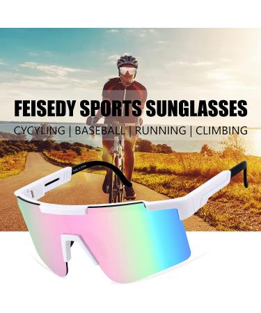 FEISEDY Wraparound Sports Sunglasses | Rainbow-Mirror Shield | Adjustable Legs | 75mm Lens - Buy Online on GoSupps.com