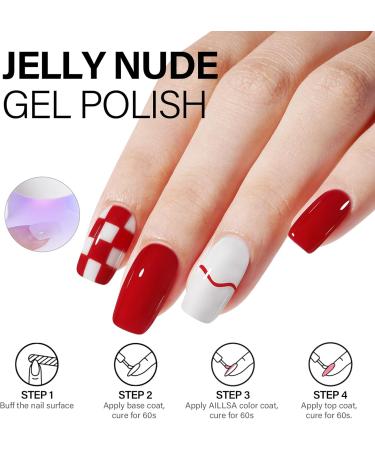 AILLSA Nude Gel Nail Polish Set Jelly Pink Milky White Black Red Gel Polish with Base and Top Coat Classic Popular Color All Season Soak Off U V L ED Manicure Art Salon DIY at Home 7Pcs 8ML Black White - Buy Online on GoSupps.com