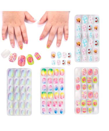 96 pieces of children wrong nails girls press nails children full cover short wrong fingernails for girls children nail art decoration colorful