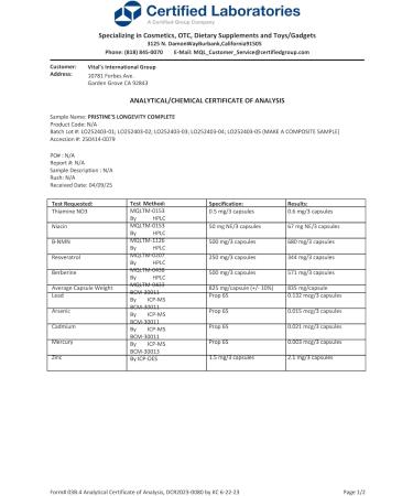 PRISTINE'S Longevity Complete Anti Aging NMN Complex - Advanced Cellular Support - NMN 500mg Berberine 500mg Resveratrol 250mg Healthy Aging Autophagy & NAD+ Support - Buy Online on GoSupps.com