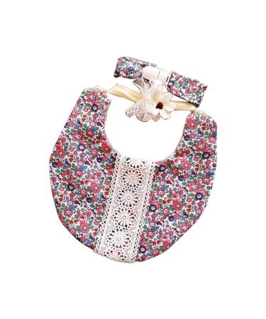 Money7 3-part baby-headband and bib set floral pressure saliva towel with pacifier clip holder hair band for boys and girls pink
