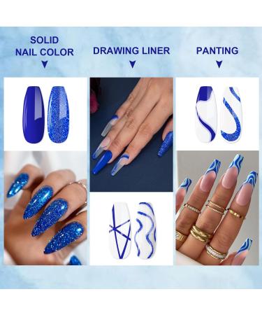 Rechoo 2pcs Gel Liner Nail Polish 8ml Blue Matte & Glitter Colors for Nail Art Design & Patterns - Buy Online on GoSupps.com