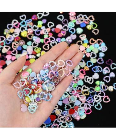 400PCS Multicolor Hollow Heart Nail Charms - 3D Nail Art Pearls for DIY Nail Accessories - Buy Online on GoSupps.com