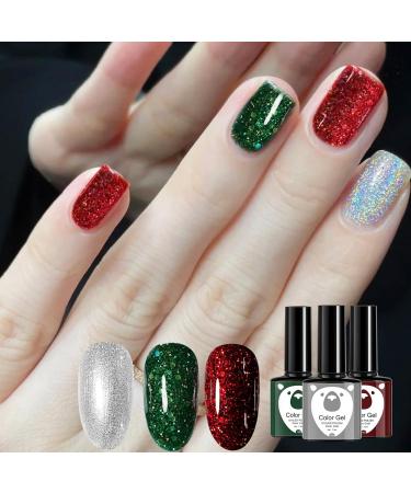 Christmas Gel Nail Polish Set Glitter Red Green Gold Silver 6 Colors Burgundy Dark Red Soak Off LED/UV Lamp Manicure Nail Varnish Sets for Women Nail Art Salon DIY Home - Buy Online on GoSupps.com