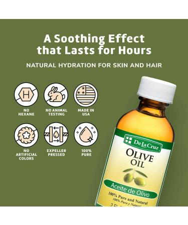 De La Cruz Pure Olive Oil 2 Fl Oz - Natural Expeller Pressed for Hair and Skin - Lightweight Body Oil (3 Pack) - Buy Online on GoSupps.com