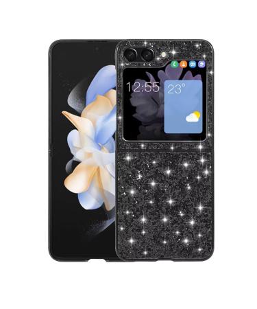 Tivenfezk Nadoli glitter case for samsung galaxy z flip 5 black glossy sparkling bling galvanisian frame ultra -thin shockproof back pocket cell phone case protective cover