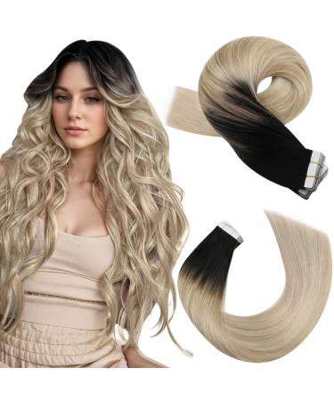 12 Inch Tape in Hair Extensions Human Hair Balayage Black to Blonde Real Hair Extensions Tape in Invisible Tape in Extensions 20 Pieces/30g #1B/18/60