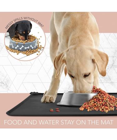Emwel Waterproof Non-Slip Silicone Feeding Mat for Dogs & Cats - 47x30cm Gray/Black Ideal Food & Water Bowl Underlay - Buy Online on GoSupps.com