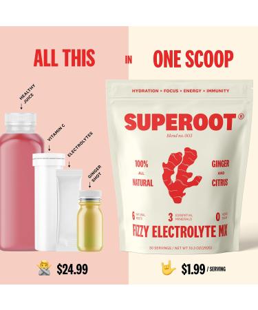 SUPEROOT 100% Natural Detox Electrolytes | Ginger & Citrus Flavor | Caffeine Free Sugar Free | Boost Immunity & Hydration | 30 Servings - Buy Online on GoSupps.com