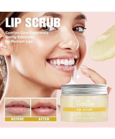 Natural Lip Scrub - Moisturizing Vanilla Sugar Scrub for Dry Lips | Exfoliating Lip Scrubber with Essential Oils | 1.76 Oz - Buy Online on GoSupps.com