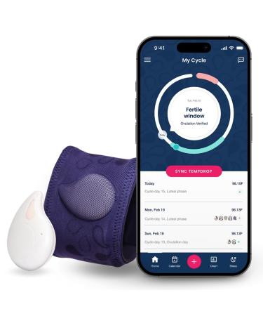 TEMPDROP 2.0 Advanced Fertility Monitor and Ovulation Tracker Wearable Basal Body Temperature (BBT) Monitoring Sensor and Fertility Charting App New Improved Comfortable Armband S/M S/M (8.5 - 15.5 Inch)