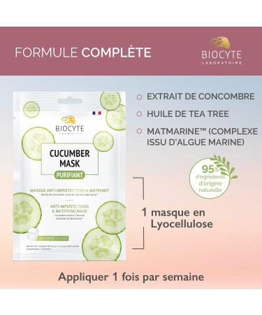 BIOCYTE Cucumber Mask - Purifying Face Mask - Anti-Imperfections Face Care - Based on Cucumber Tea Tree Matmarine Lyocellulose - Sachet of 1 Mask of 20 g - Buy Online on GoSupps.com