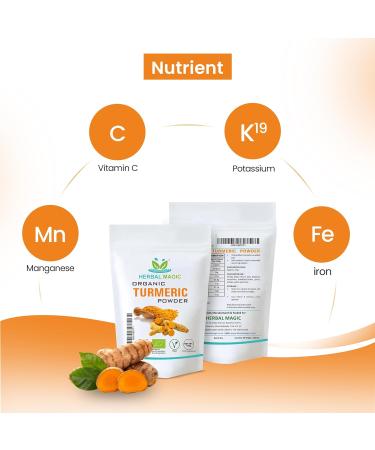 Organic Turmeric Powder (Curcuma Longa) - High Curcumin Strength - 200g Pack - Certified UK Organic - Ideal for Smoothies, Milkshakes, Soups, Baking - Filler & Preservative-Free by Herbal Magic - Buy Online on GoSupps.com