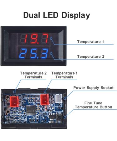 Buy FBBULES Dual Display LED Thermometer with Waterproof Probes | DC4-28V Sensor for Aquarium Fish Pool & Fridge - Red & Blue 48x29x2mm - Buy Online on GoSupps.com